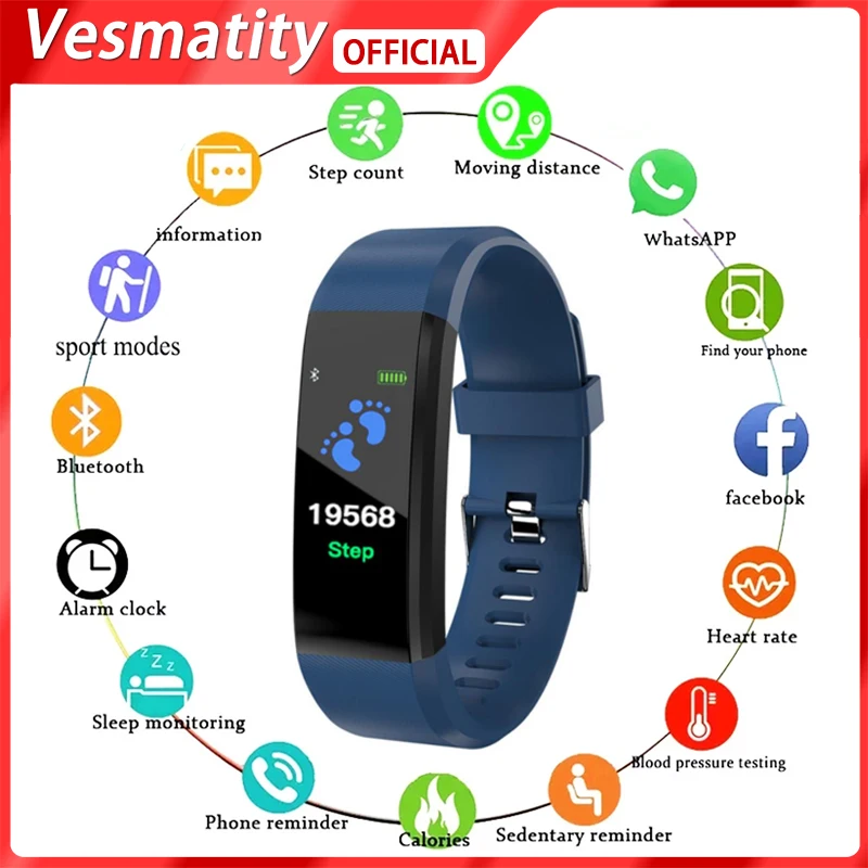 For Apple Huawei Xiaomi 115Plus Fitness Pedometer Waterproof Smart