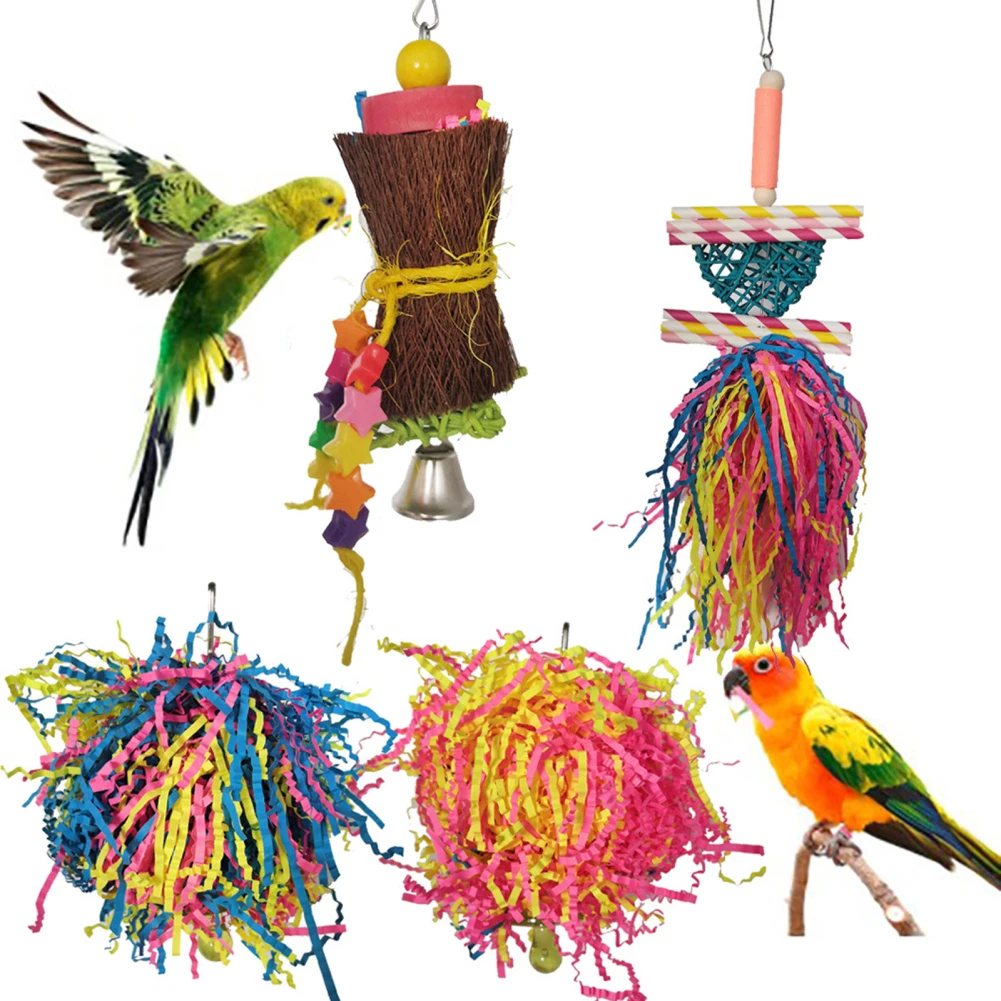 

4Pcs Parrot Chewing Toy With Hook Bird Rope Parrot Shredding Toys Hanging Toy For Parrots Love Birds Budgie Bird Foraging Toys