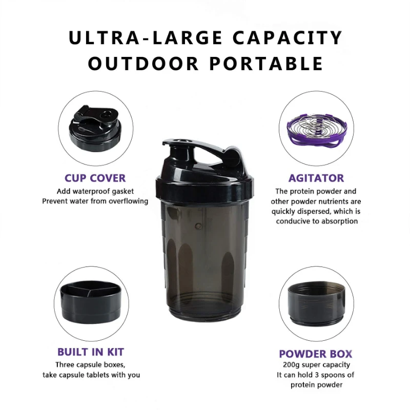 3 Layers Shaker Protein Bottle Powder Shake Cup Plastic Mixing Cup for Body Building Exercise for protein shaker cup