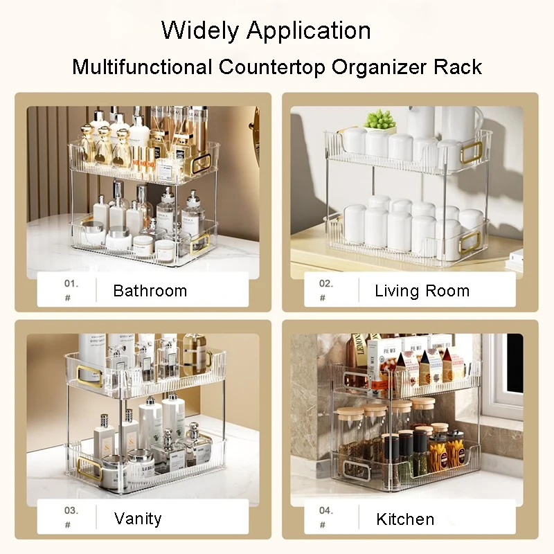 Luxury Plastic Storage Rack Desk Organizer Multifunctional Bathroom Vanity  Tray for Perfumes Makeup Holder Kitchen Spice Rack