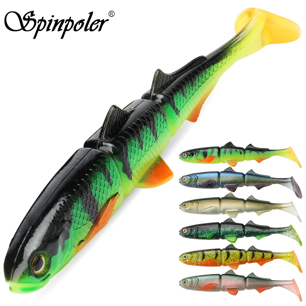 Spinpoler 3-jointed Soft Plastic Bait Swimming Paddle Tail Swimbait 16cm  22cm Pike Bass Muskie Big T Tail Soft Fishing Lures
