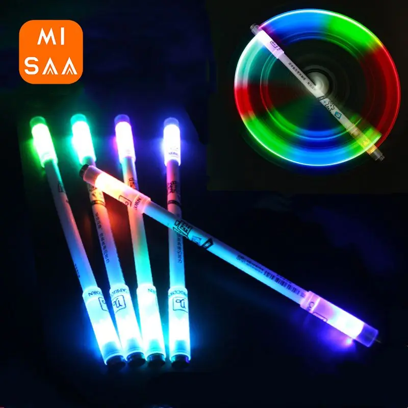 Spinning Pen Flexible With Light Plastic Gift Ballpoint Rotating Led Flash Student Stationary Student Pencil Balance Random
