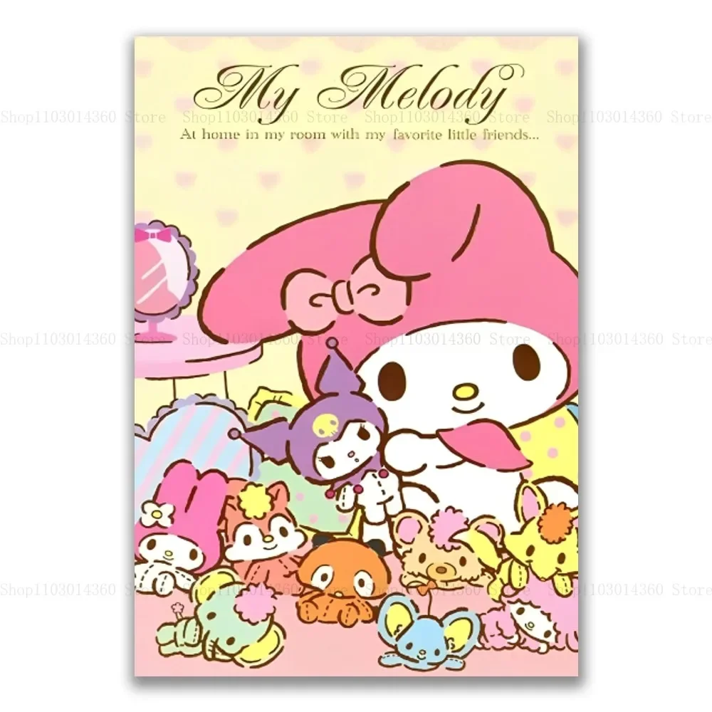thumbnail image 1 of Póster adhesivo de dibujos animados Kawaii My Melody, pintura colgante de pared, exhibición de escritorio, decoración del hogar, material impreso de alta calidad, 1 of 5