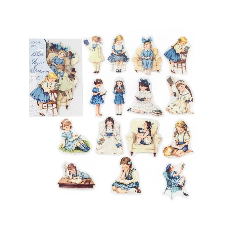 30개입 타임 슬로우 리딩 시리즈 스티커, 빈티지 소녀 저널 스티커, PET 스크랩북 데코레이션 용품, 앨범, 정크 저널