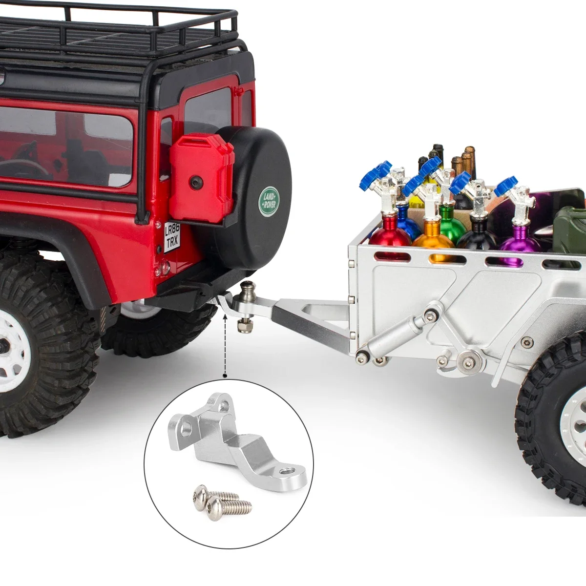 Remorque utilitaire RC 1/18 aluminium CNC - Noir/Rouge/Argent