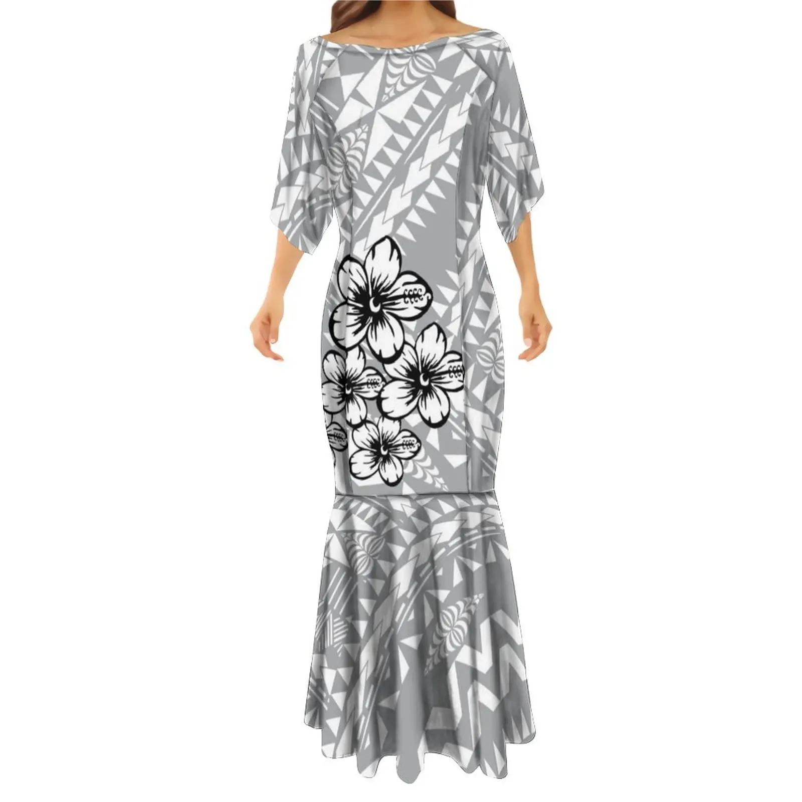 

New Samoa High Quality Elegant Dress Samoa Polynesian Tribe Print Dinner Dress Party Fishtail Maxi Dress