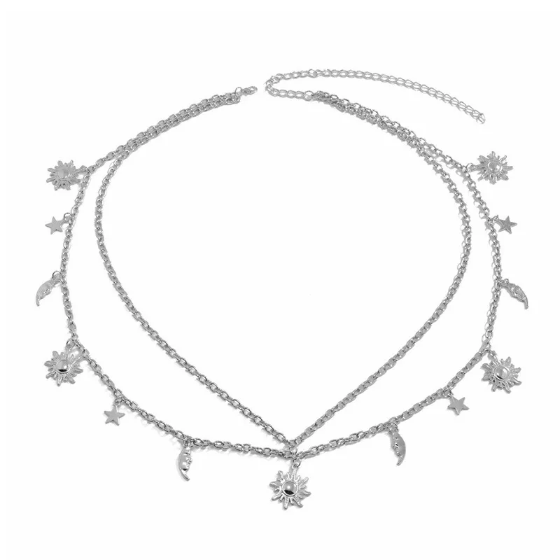 Two-story retro style sun moon stars tassel waist chain for women's body chain jewelry.