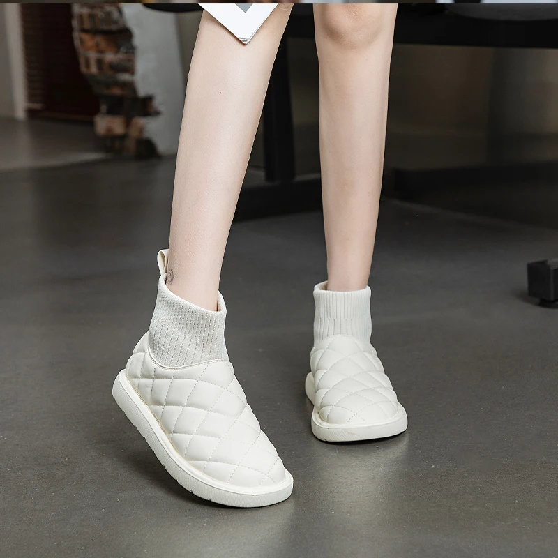 

Thickening Women's Snow Boots 2024 Winter New Cashmere Warm Elastic Women's Mid-calf Boots White Short Bread Cotton Shoes