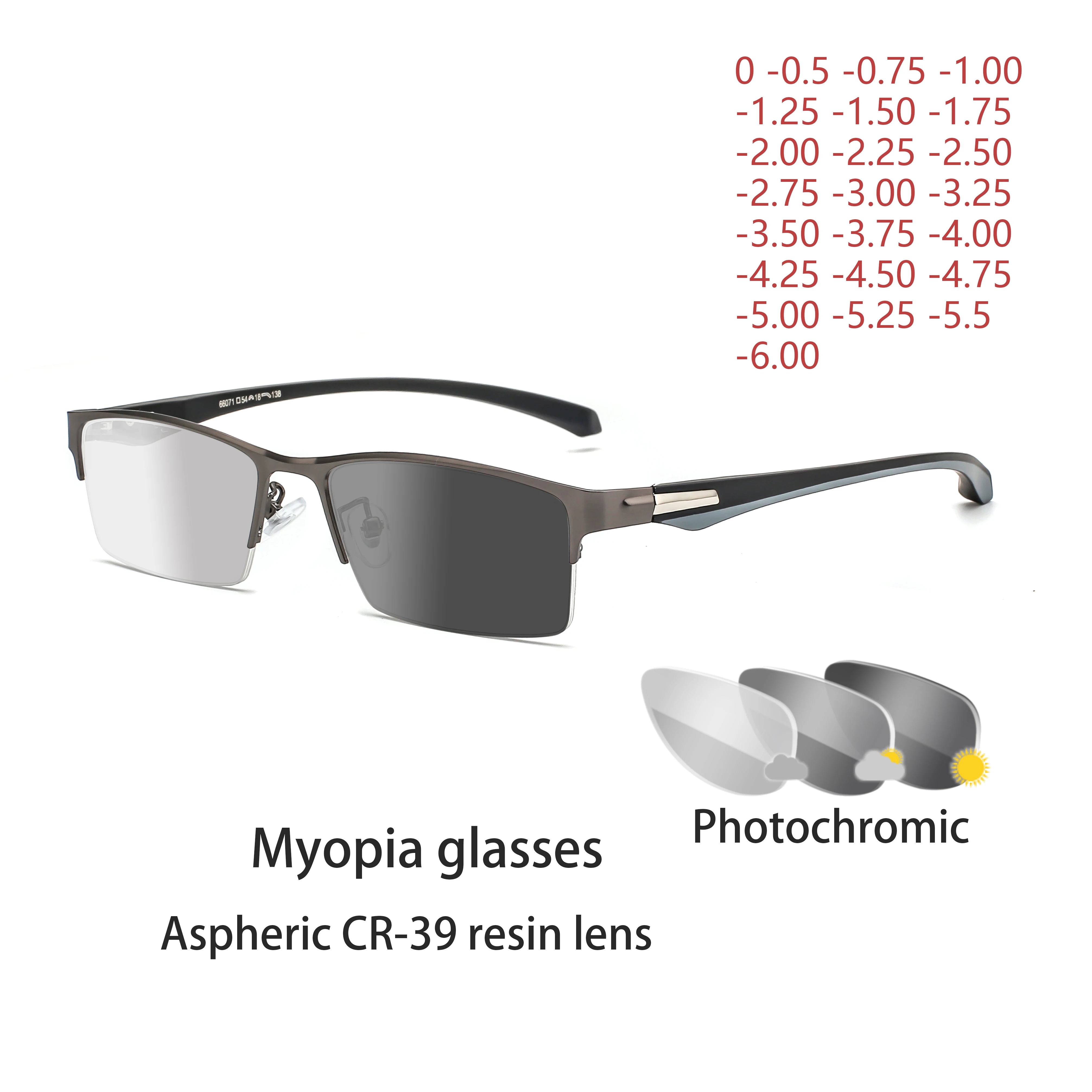 Neue Sonne Photochrome Myopie Brillen Optische Männer student Fertig Myopie Brillen rezept Gläser Rahmen Halb Rand -1,0 -4,0