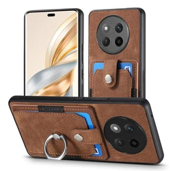 Luxury Leather Magnetic Wallet Case with Ring Stand and Card Slot Cover for Magic 7 (D2-Brown)