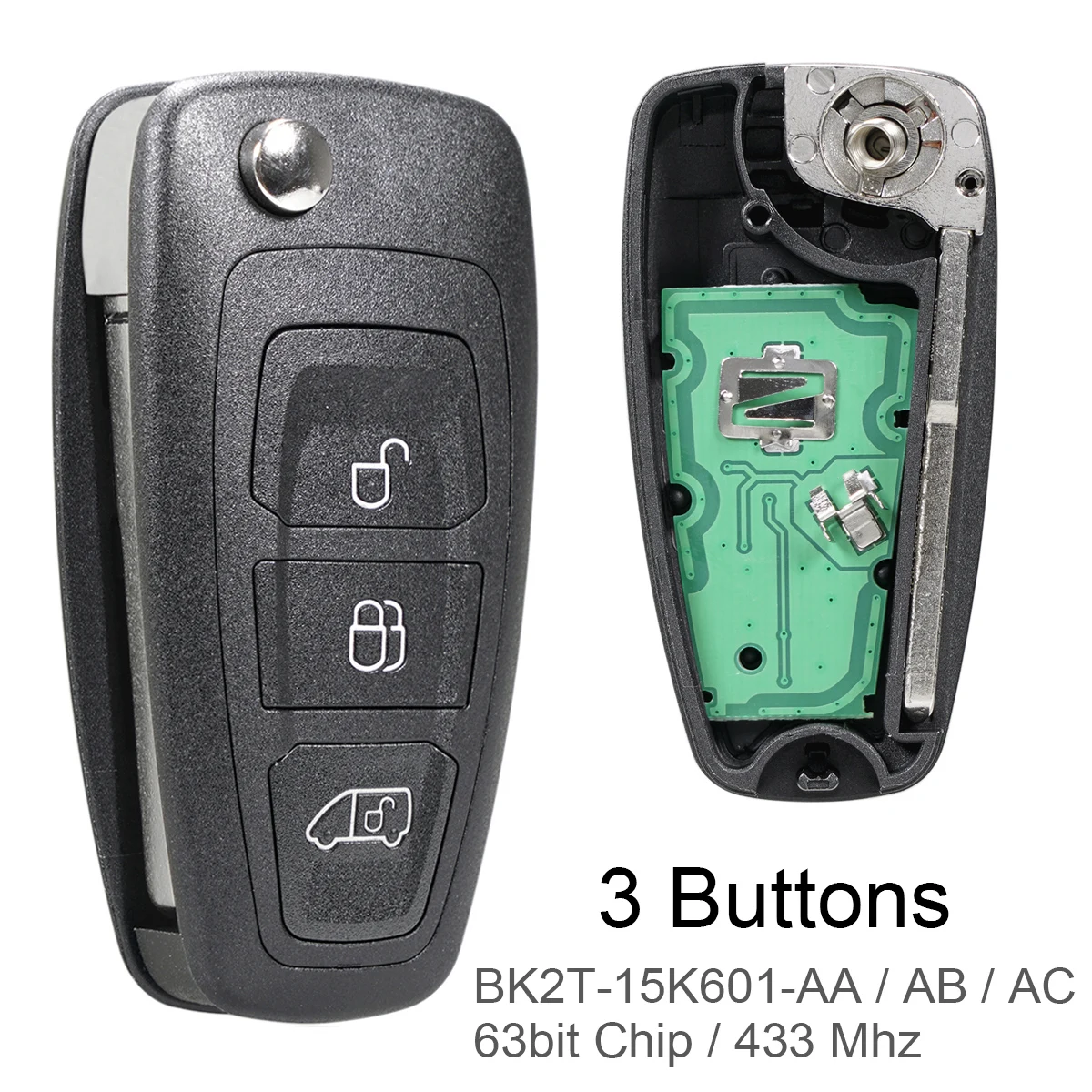 3+1 Buttons FSK 433MHz Folding Keyless Smart Remote Car Key Fob 63 Chip BK2T-15K601-AA AB AC 2014-2016 Transit 2012-2016 Custom