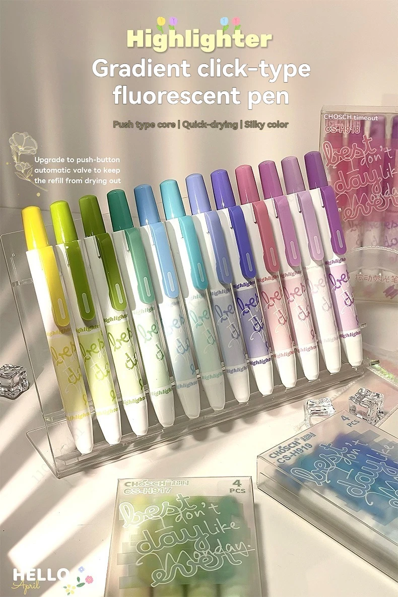4-12 Farben Einziehbare Farbverlauf-Textmarker, Niedliche Druckknopf-Pastellmarker, Schnell Trocknende Nicht-Durchblutende Stifte für Schul- und Bürobedarf – Detail 1
