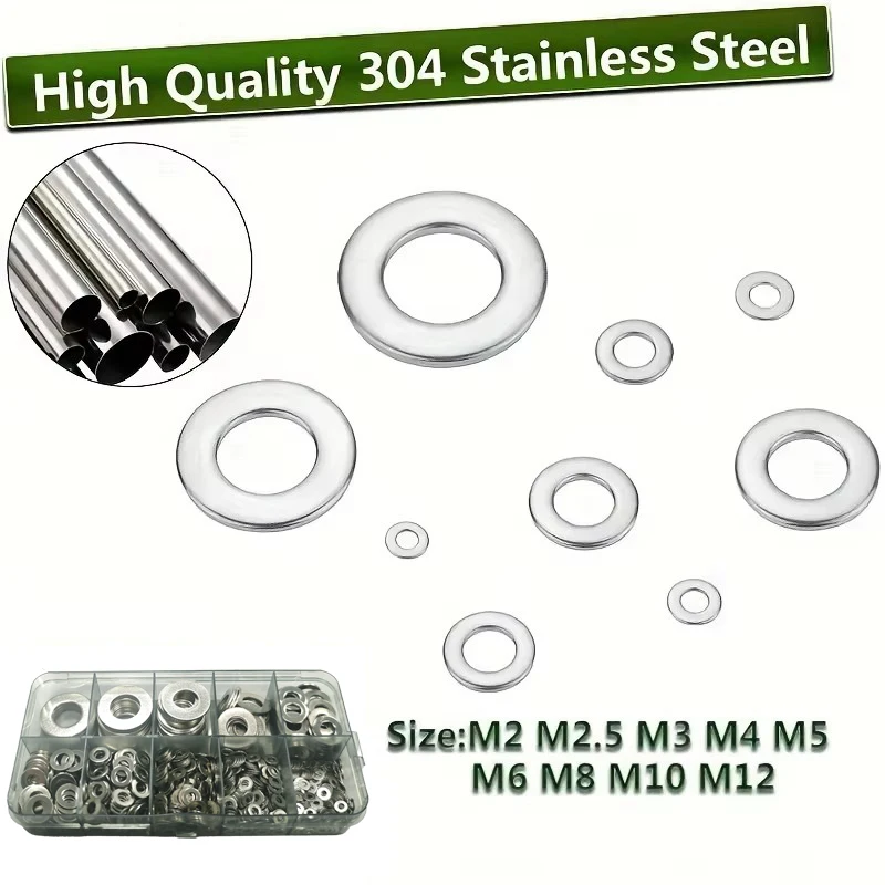 Stainless Steel Flat Washers Assortment Kit - 1250-Piece Set