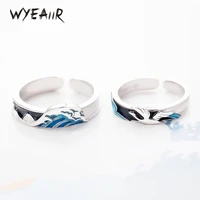 WYEAIIR 925 Sterling Silver Flying Bird Fish Couple Sweet Romantic Love Resizable Opening Ring For Women Luxury Jewelry 1
