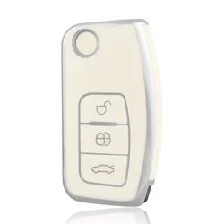 Premium Key Fob Cover Case Shell for Popular Ford Models (White silver)