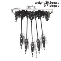 IngeSight.Z Gothic Black Hollow Lace Nail Set Bracelet for Women Goth Halloween Ghost Finger Bracelet Holiday Party Jewelry 5