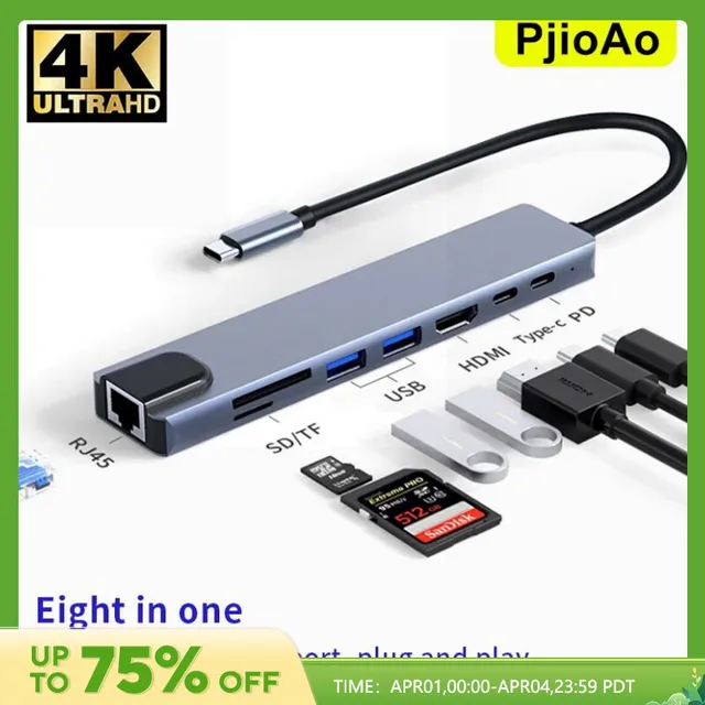 PjioAo USB C 허브: 8포트 연결 솔루션