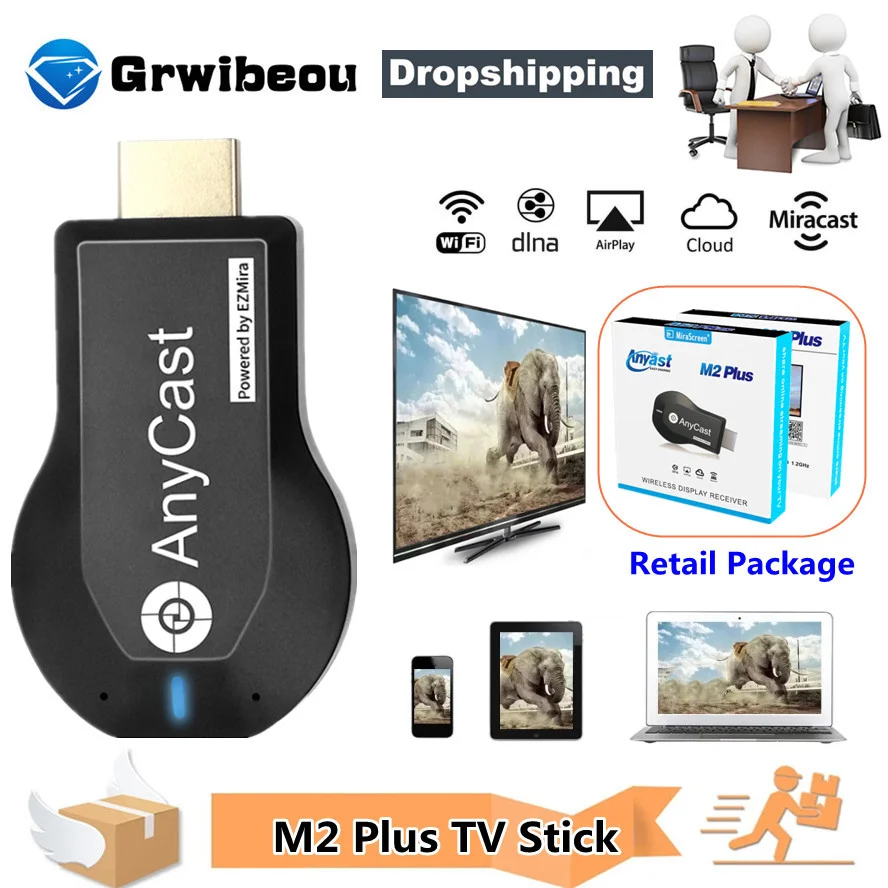 1080P Wireless WiFi Display TV Dongle Receiver HDMI-compatible TV Stick M2 Plus for DLNA Miracast for AnyCast Dongle Andriod BHE