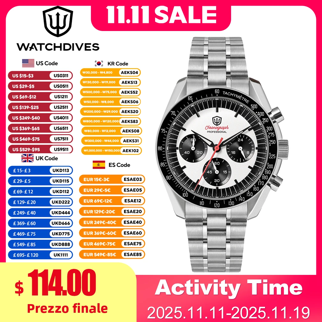 Watchdives WD1863 Chronograph Watch VK63 Sweep Second Mechanical