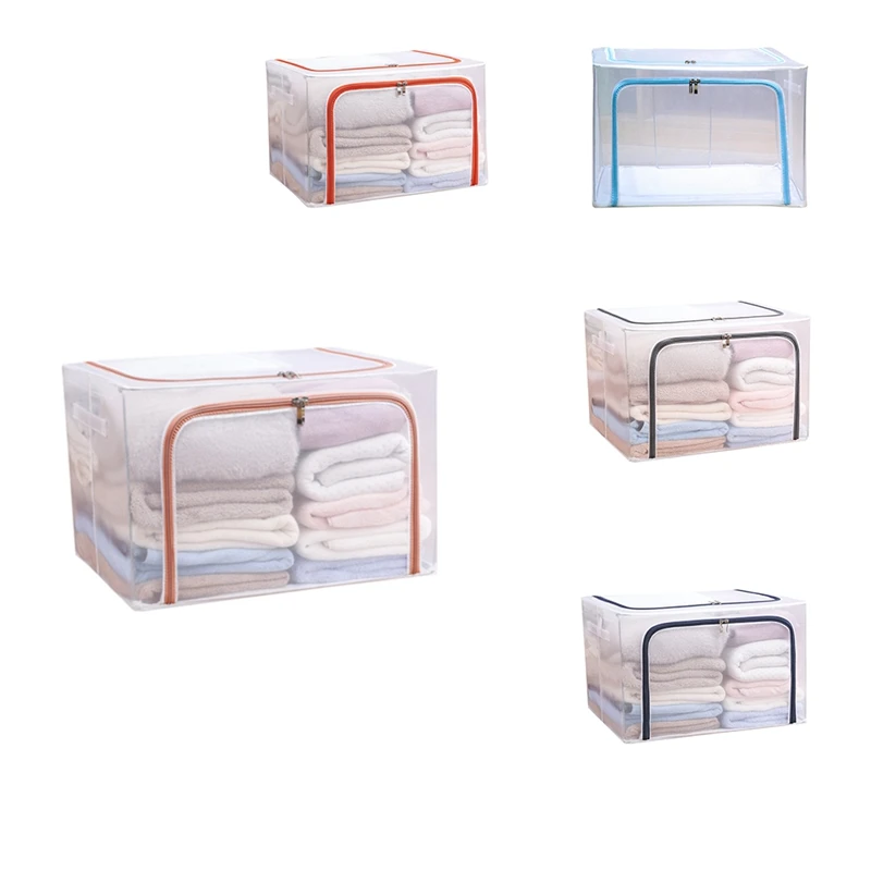 

Cloth Clothes Steel Frame Transparent Storage Box Bed Sheet Blanket Pillow Shoe Rack Container Foldable Storage Case