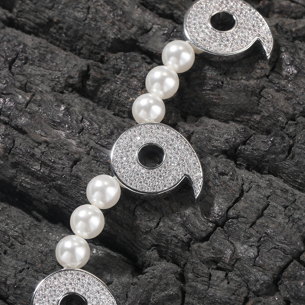 THE BLING KING 8mm Power of Six Paths Pearl Necklace Iced Out Cubic Zirconia Bead Chain HipHop Fashion Jewelry For Gift