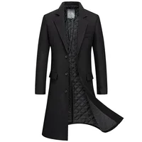 Pop New Autumn Winter Long Wool Blends Men Fashion Woolen Coats Men Business Casual Solid Turn Down Collar Thick Wool Trench Jac