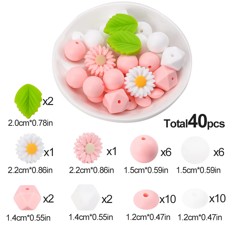 Lofca 40 יח 'סיליקון חמניות חמניות צמח פרח סיליקון חרוזי סיליקון טטר שרשרת ציטוייזר פרחים bpa כיתה