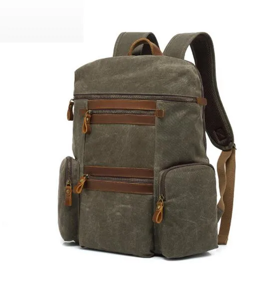 

Luxury Vintage Canvas Backpacks for Men Oil Wax Canvas laptop Backpack Waterproof Rucksacks Waxed Mountaineering Travel Pack bag