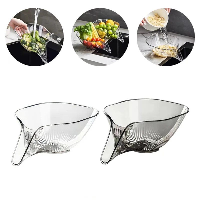 

Multi-functional Drain Basket 2 in 1 Rice Cleaning Artifact Dry and Wet Separation Comes With Blanching Water Dish Basin