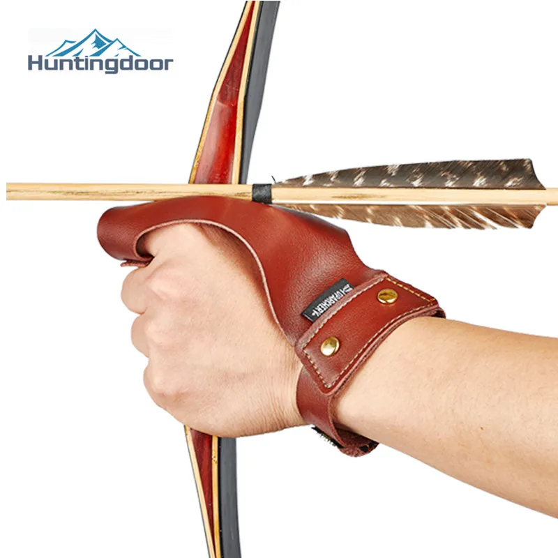 Finger Guard Brown Cowhide Leather Left/Right Hand Thumb Index Fingers For Traditional Bow Arrow Hunting Shooting finger guard