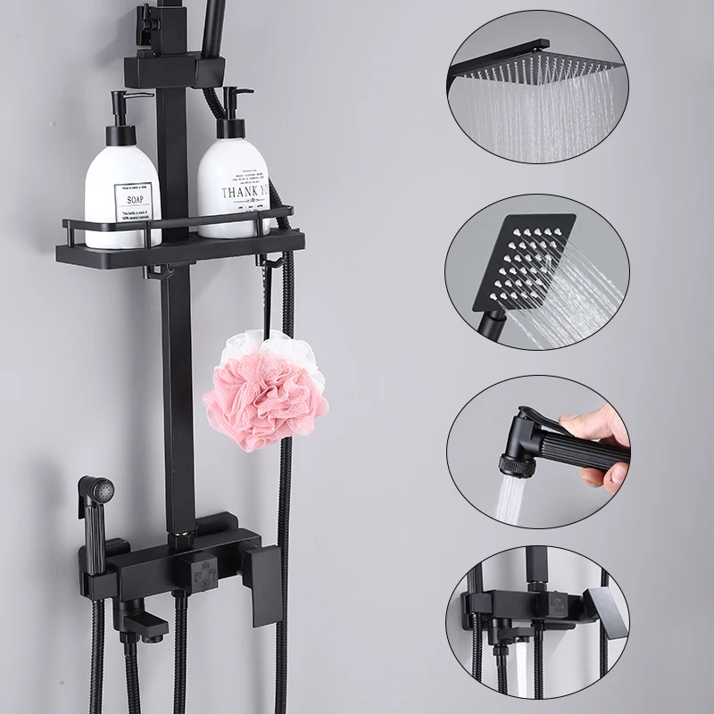 Description Picture 3 of itemBrass Black Shower Faucet Column Wall -mounted Shower System Rainfall Shower Set Bathroom Faucet Modern Showers for Bathroom