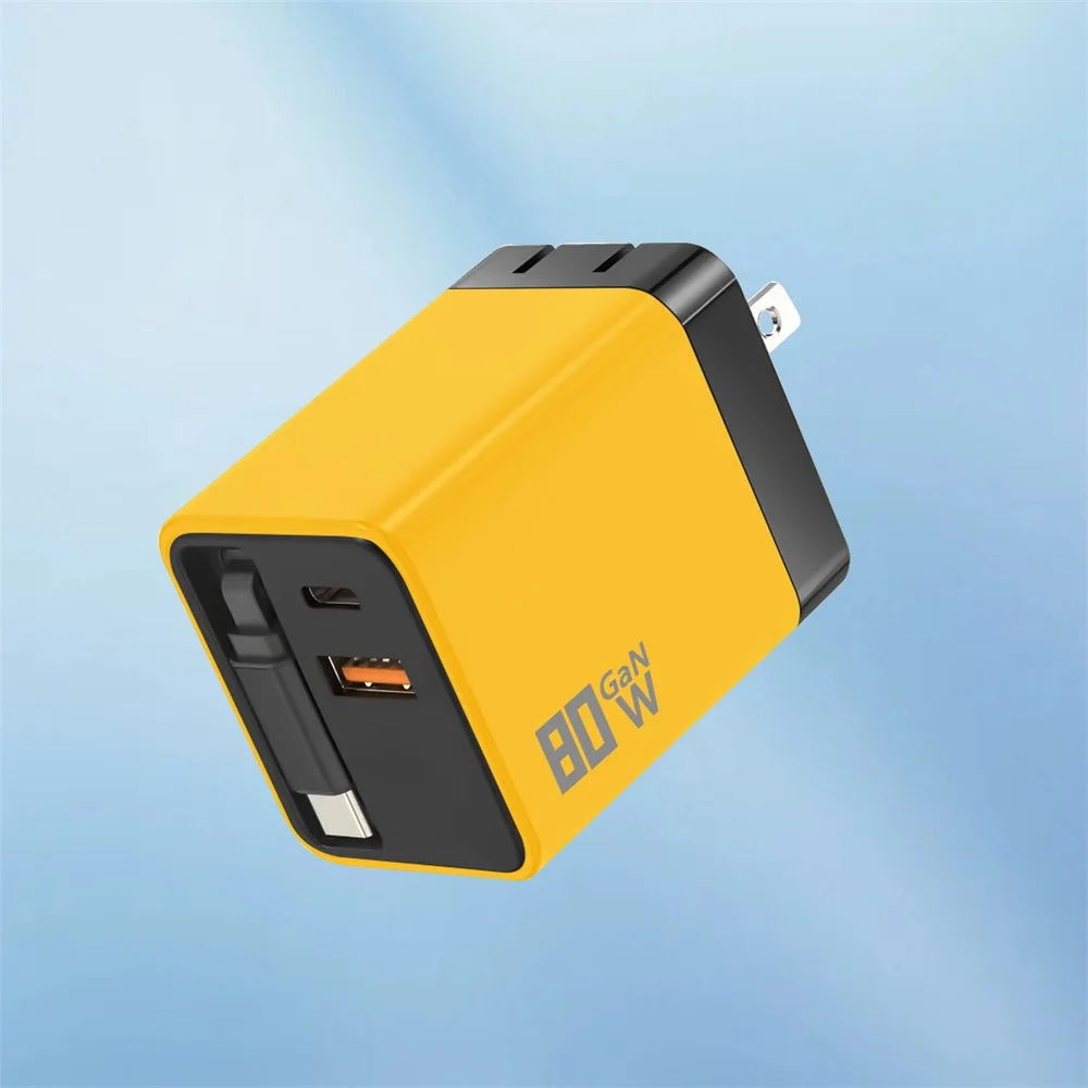 80w gan usb c adaptador de carregador super rápido pd usb carregador rápido com cabo retrátil para iphone 17 xiaomi huawei samsung ue/eua/reino unido
