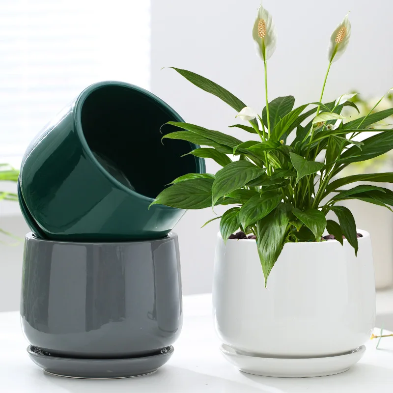 Ceramic Flowerpot Creative Large And Extra Large Flowerpot With Tray Household Balcony Nordic Simple Home Decoration flower pot hydroponic flower pot plant pot