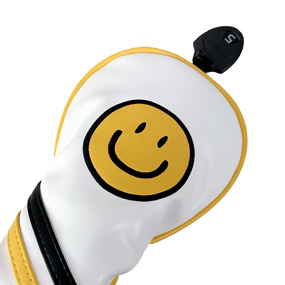 드라이버 및 우드용 골프 헤드 커버 1개 - (귀여운 스마일 스타일) 프리미엄 PU 소재 헤드 커버