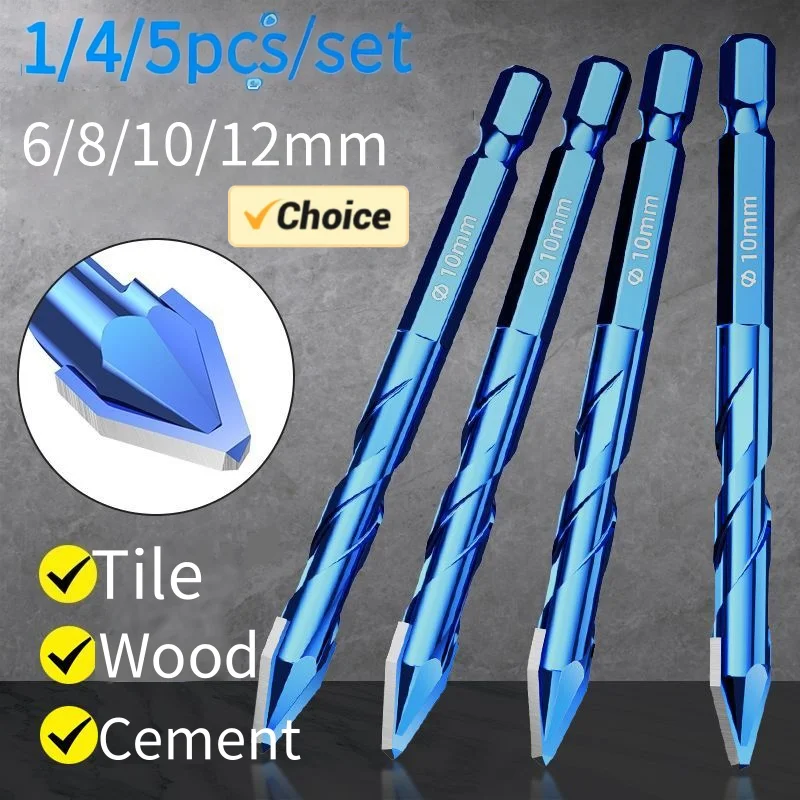 4/5pcs Masonry Concrete Spiral Drill Bit 6/8/10/12mm Eccentric for Glass Ceramic Tile Brick Plastic Wood Mason Hard Alloy Wall H
