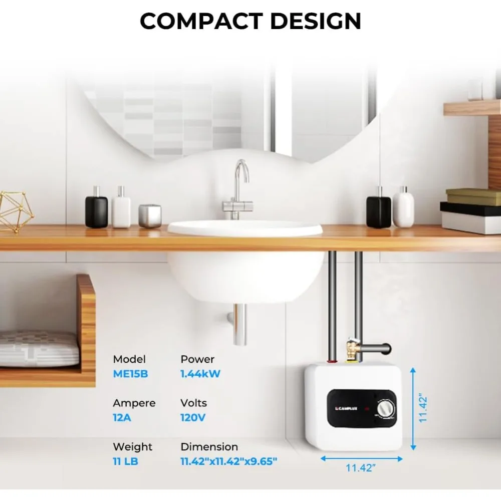 Mini Tank Electric Water Heater 1.3 Gallons Hot Water Heaters 120V Under Sink Heater with Cord Plug 1.44kW