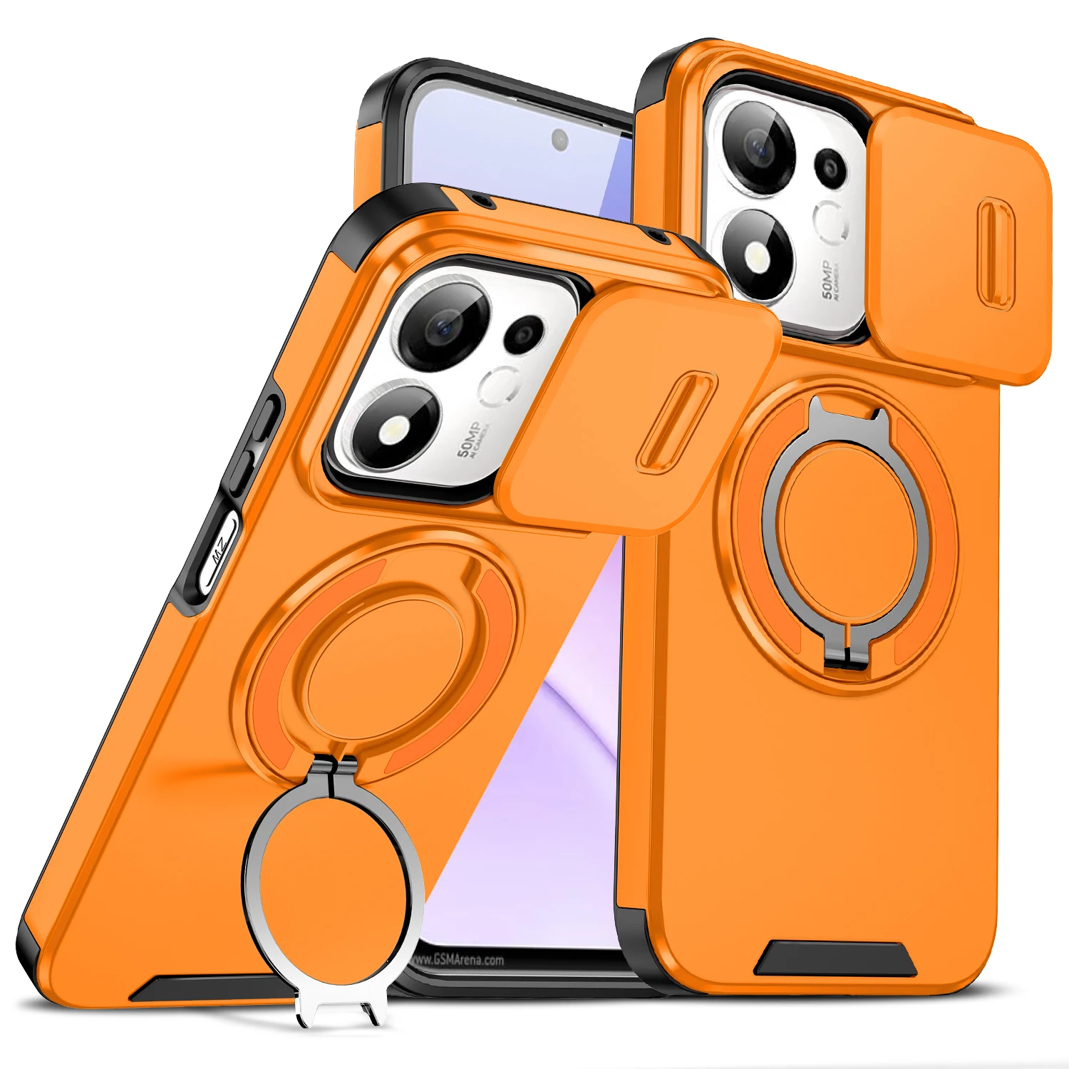 Smart Armor Case with Slide Lens Protector and Magnetic Ring Holder -