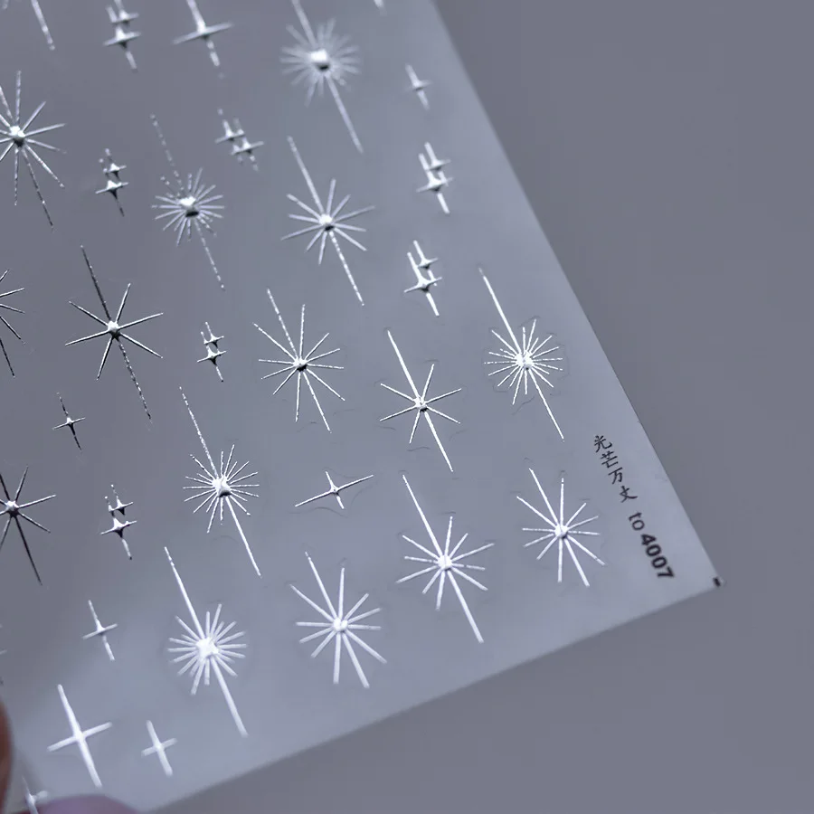 1Pcs 5D 릴리프 반짝이 별빛 스파클 라인스톤 네일 아트 스티커 골드 실버 레이저 핑크 다채로운 네일 아트 매니큐어 데칼 *