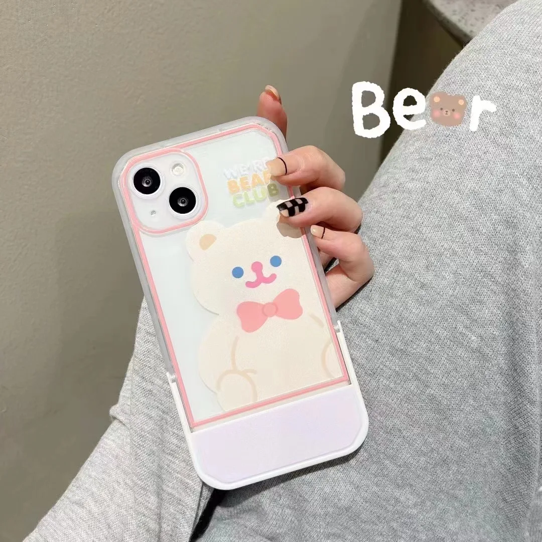case iphone 13 pro max Korea cute cartoon bear chair bracket transparent soft phone case for iphone 13 12 11 Pro Max X XS XR lovely rabbit stand Cover iphone 13 pro max leather case