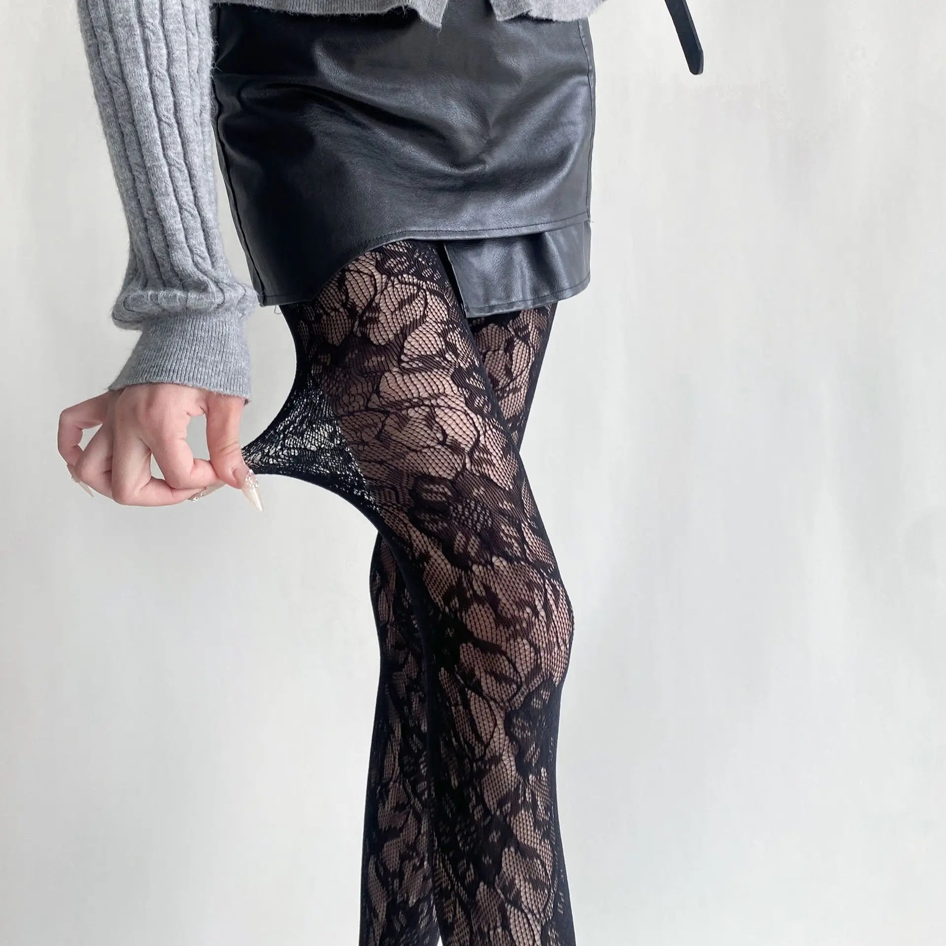 Weiße Socken Frauen Sexy Fishnet Strümpfe Femme Herbst Dünne Blume Mesh Strumpfhosen Lolita SweetGirls Punk Stil HighElastische Strumpfhosen – Detail 4