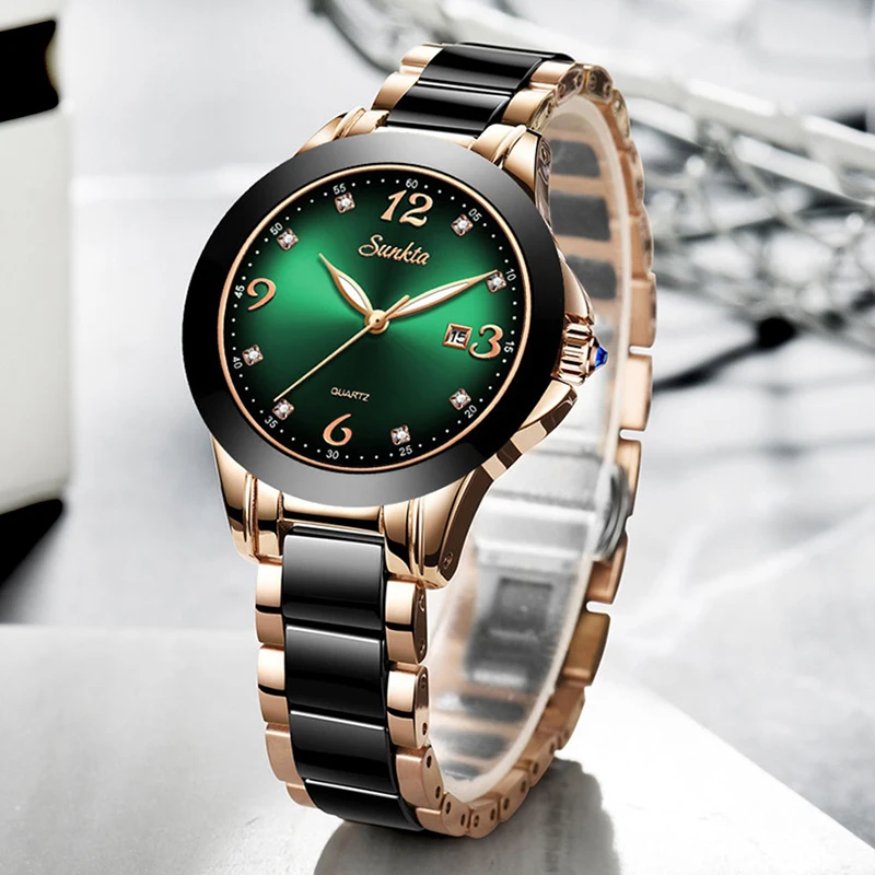 LIGE Clock Women Watches Fashion Diamond Dial Ceramic Quartz Watch Top Brand Luxury Waterproof Ladies Wristwatch Girlfriend Gift