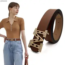 

Female Gold Diamond Luxury Leather Thin Belt Jeans Dress Suit Retro Fashion High Quality Designer Brand Belts for Women Cowboy