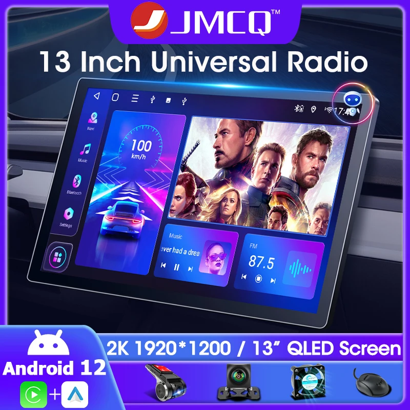 

JMCQ 2 Din 13" QLED Android 12 Universal Car Radio 2K Multimedia Navigation Stereo Carplay for Nissan Kia Honda Toyota Ford VW