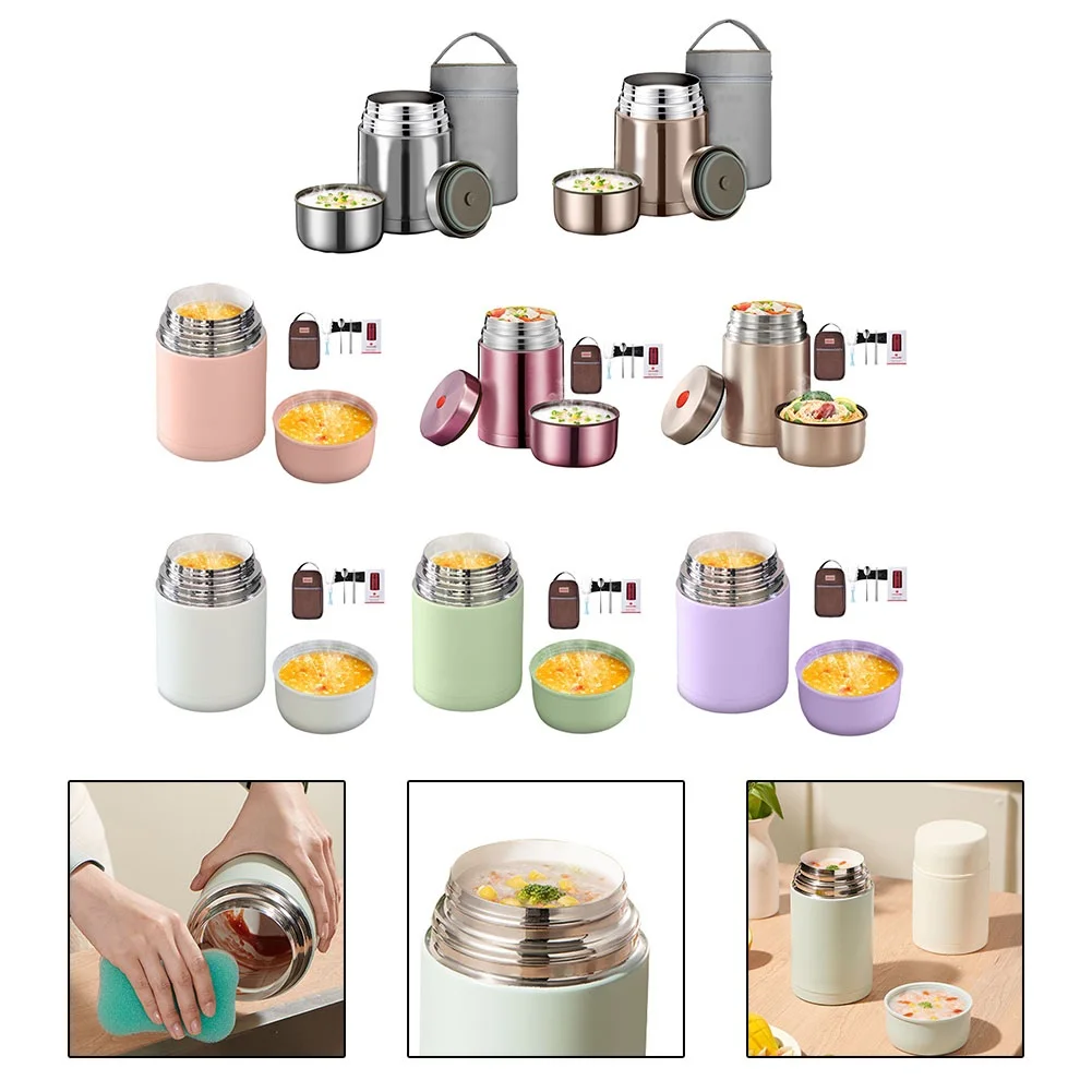 1000ml Food Insulated Vacuum Jar Lunch Box Stainless Steel W/Spoon Chopstick Bag Stew Beaker Lunch Box Home Kitchen Dining Bar