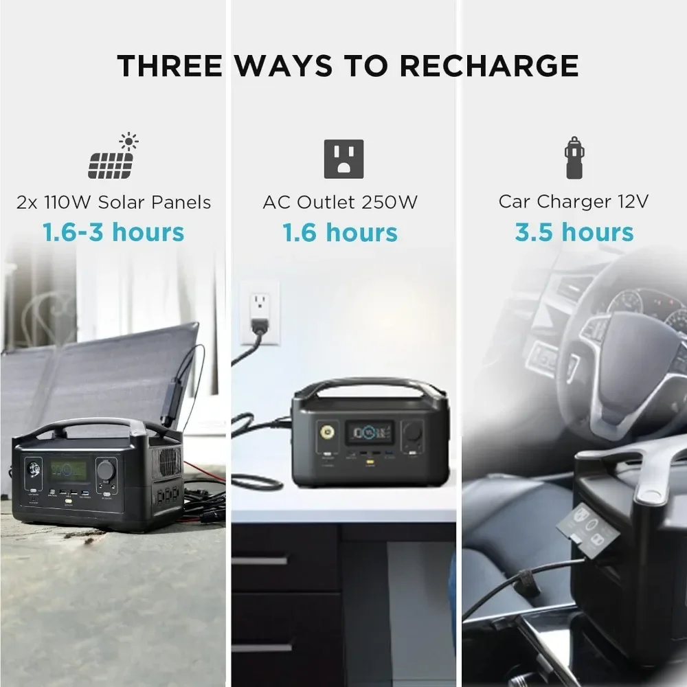 RIVER 288Wh Portable Power Station,3 x 600W(Peak 1200W) AC Outlets & LED Flashlight, Fast Charging Silent Solar Generator