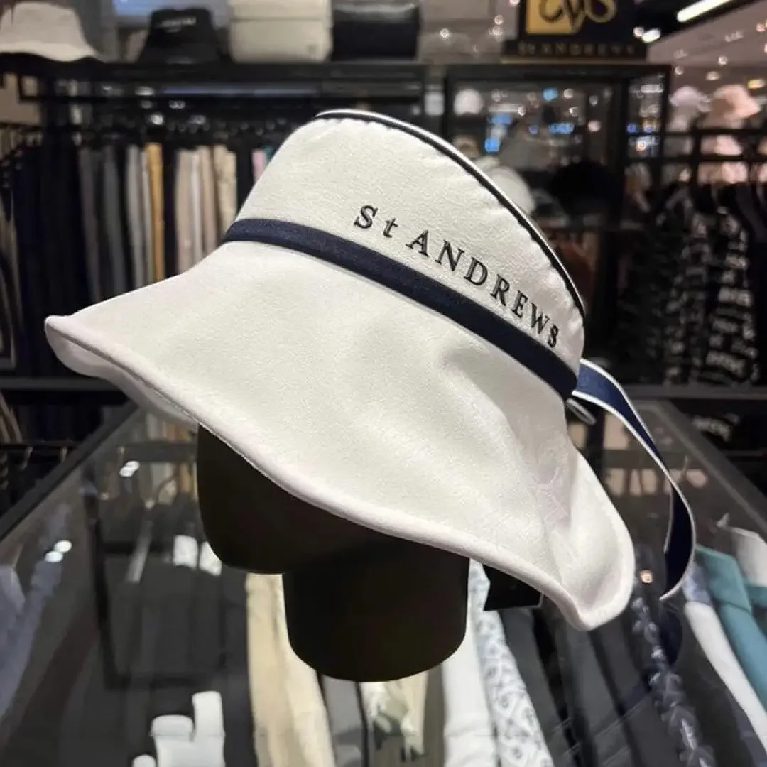 ST ANDREWS Women's New Golf Cap Big Eaves Shade Fashion Removable Ribbon Empty Top Breathable Sun Cap