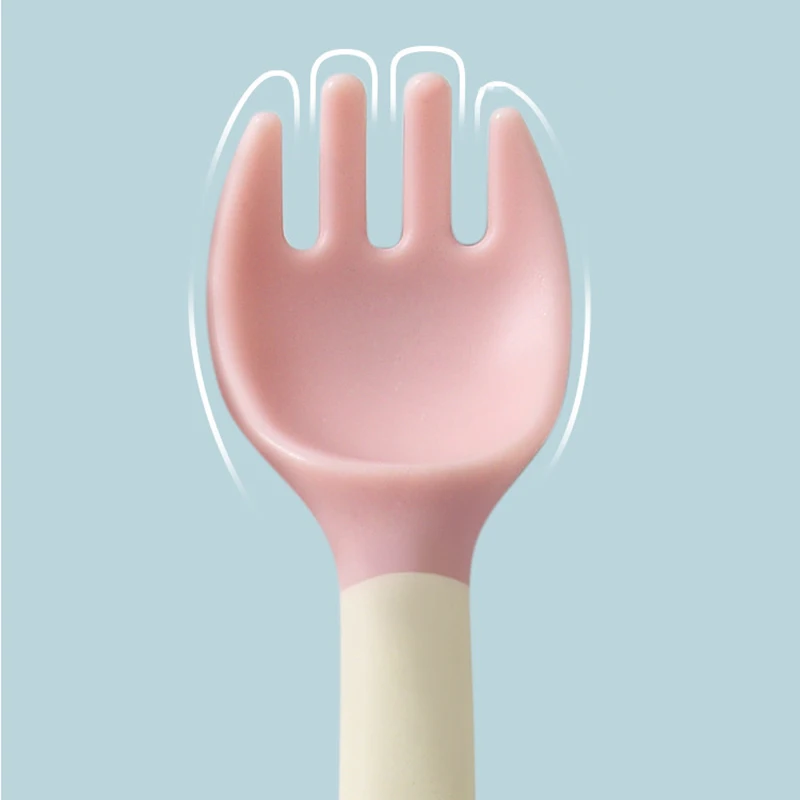 2Pcs/set Food Feeding Tableware Cutlery Utensil Cute Silicone Bendable Spoon Fork Item for Children Baby Newborn Accessories