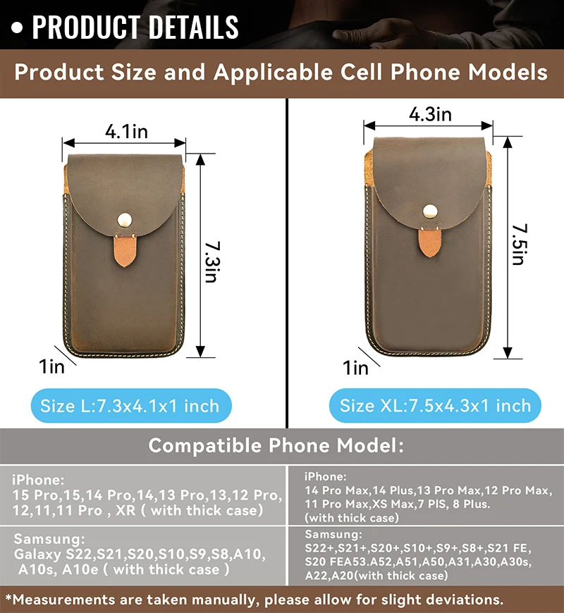 Riyao große Handy tasche Hüftgurt Tasche Echt leder Handy Holster Fall für Samsung S23 iPhone 15 Pro Xiaomi 14 – Detail 6