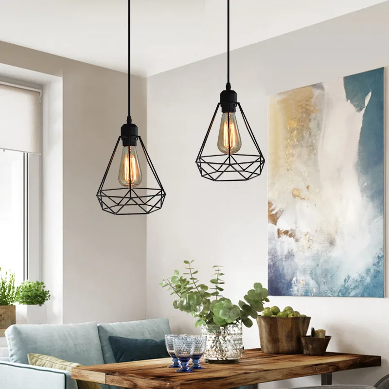

Retro Diamond Pendant Lamp - 1Pcs LED Down Light Iron Flush Mount Ceiling Down Light for Walkway Kitchen Home Decor Fixture E27