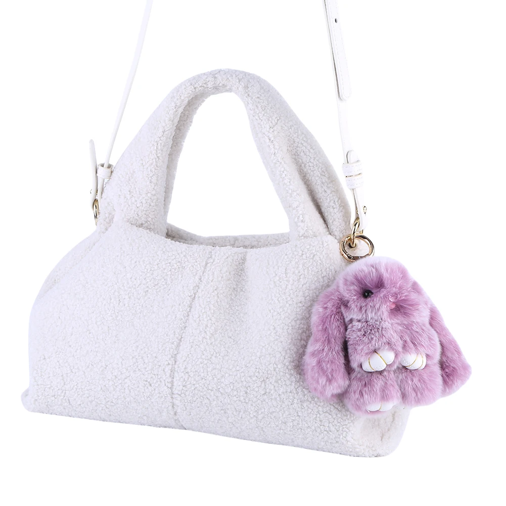 Fluffy Bunny Trinket Key Chain Charm Fur Cute Fluffy Bunny Keychain Lovely Keyring Pendant Fluffy Fur Pompon Bunny Doll Pendant 4